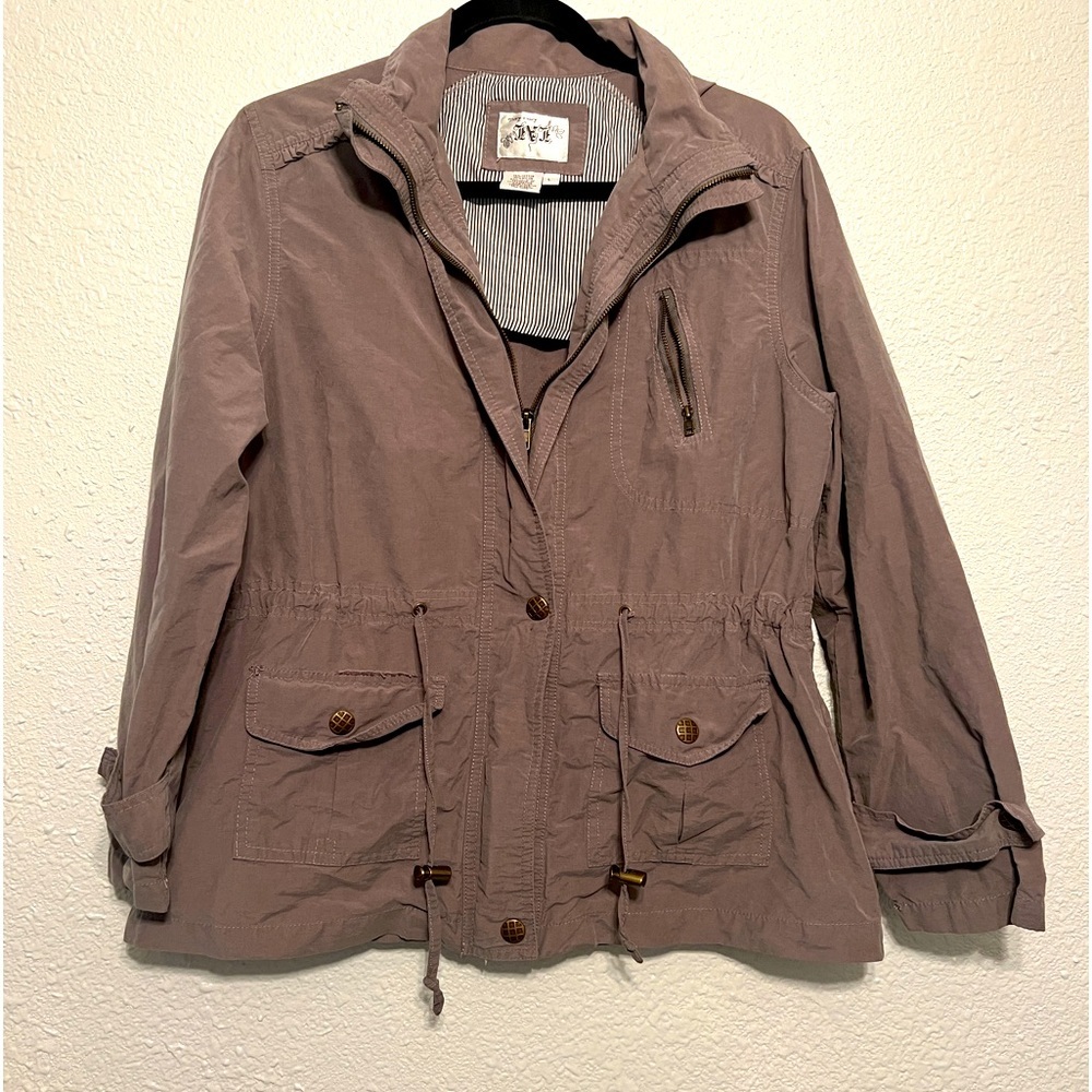 LIVE a little women’s zip jacket, trench, fall, tie waisted and button, SZ L
